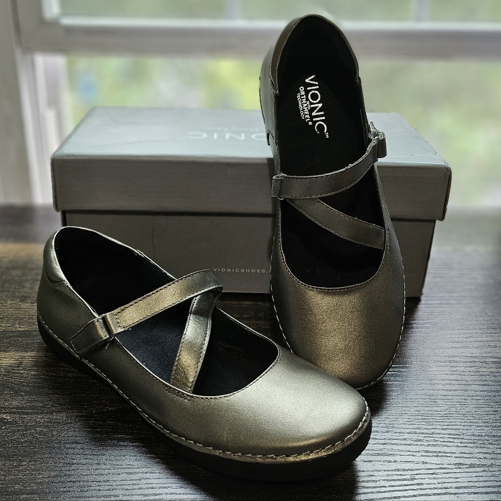 Vionic|Judith Metallic Leather Mary Jane|Size 8 NWOT